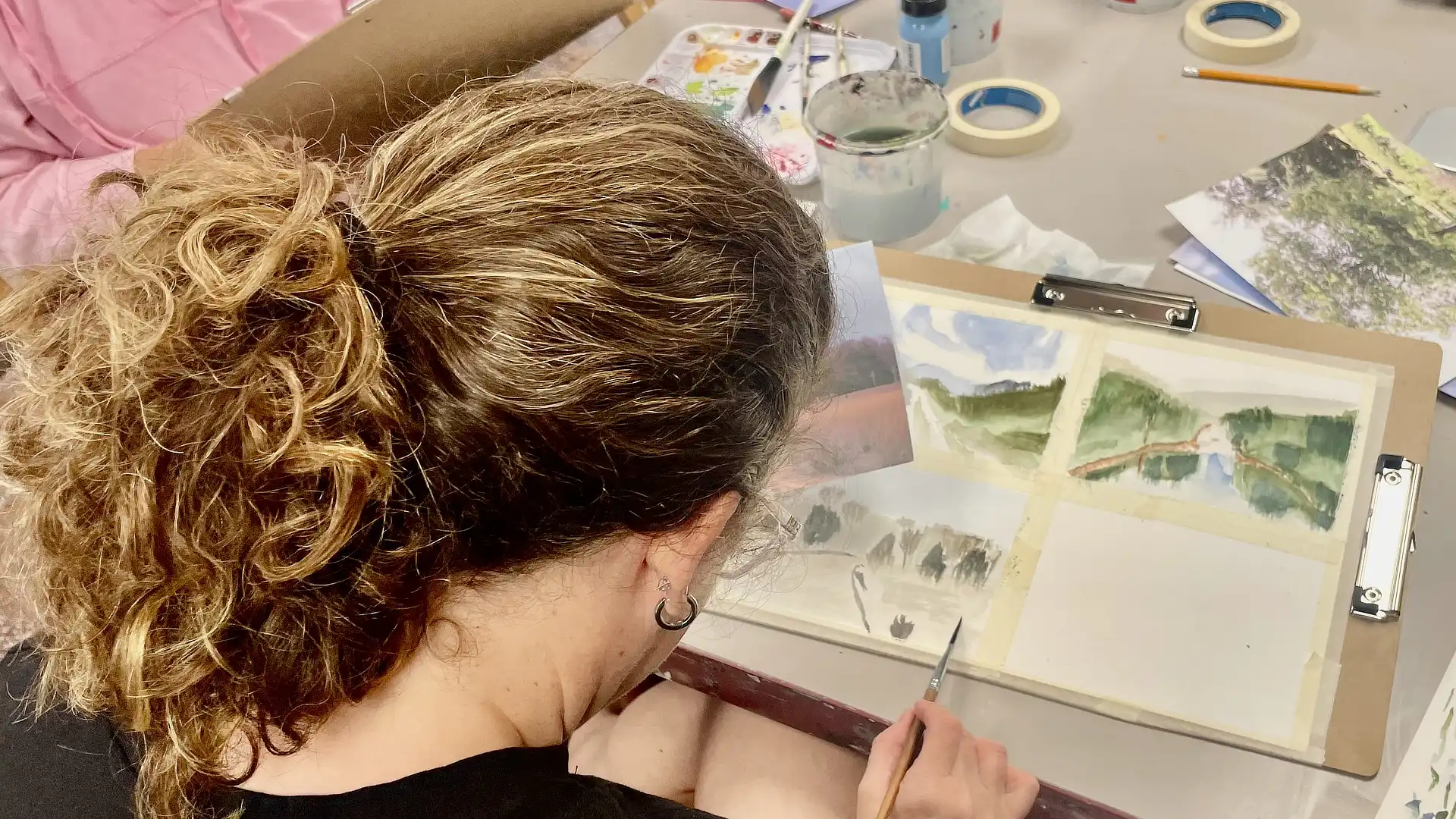 female students painting