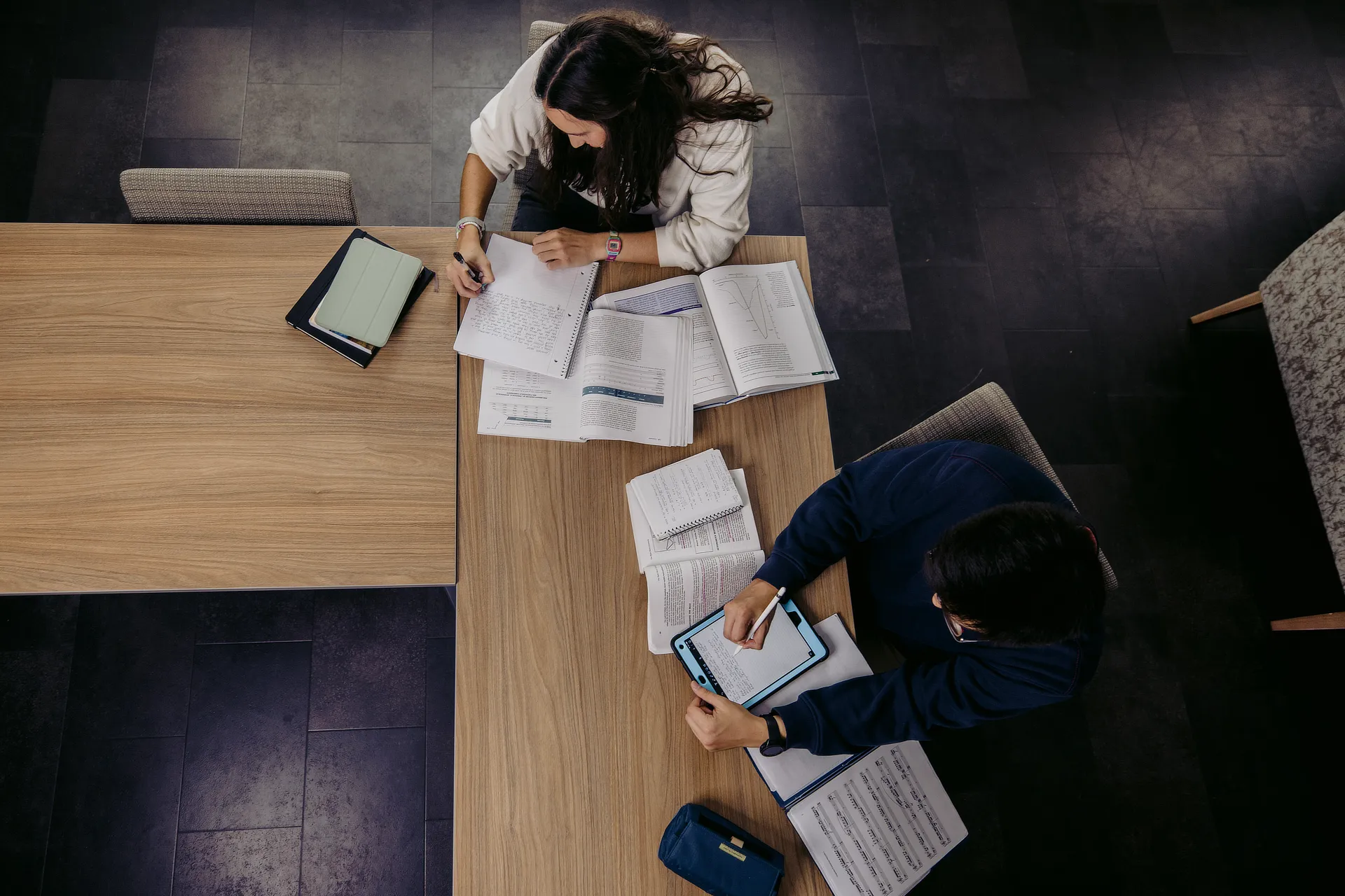 Two Students Working at Table