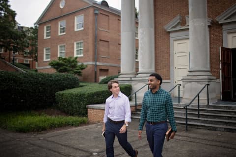 two male divinity students talking