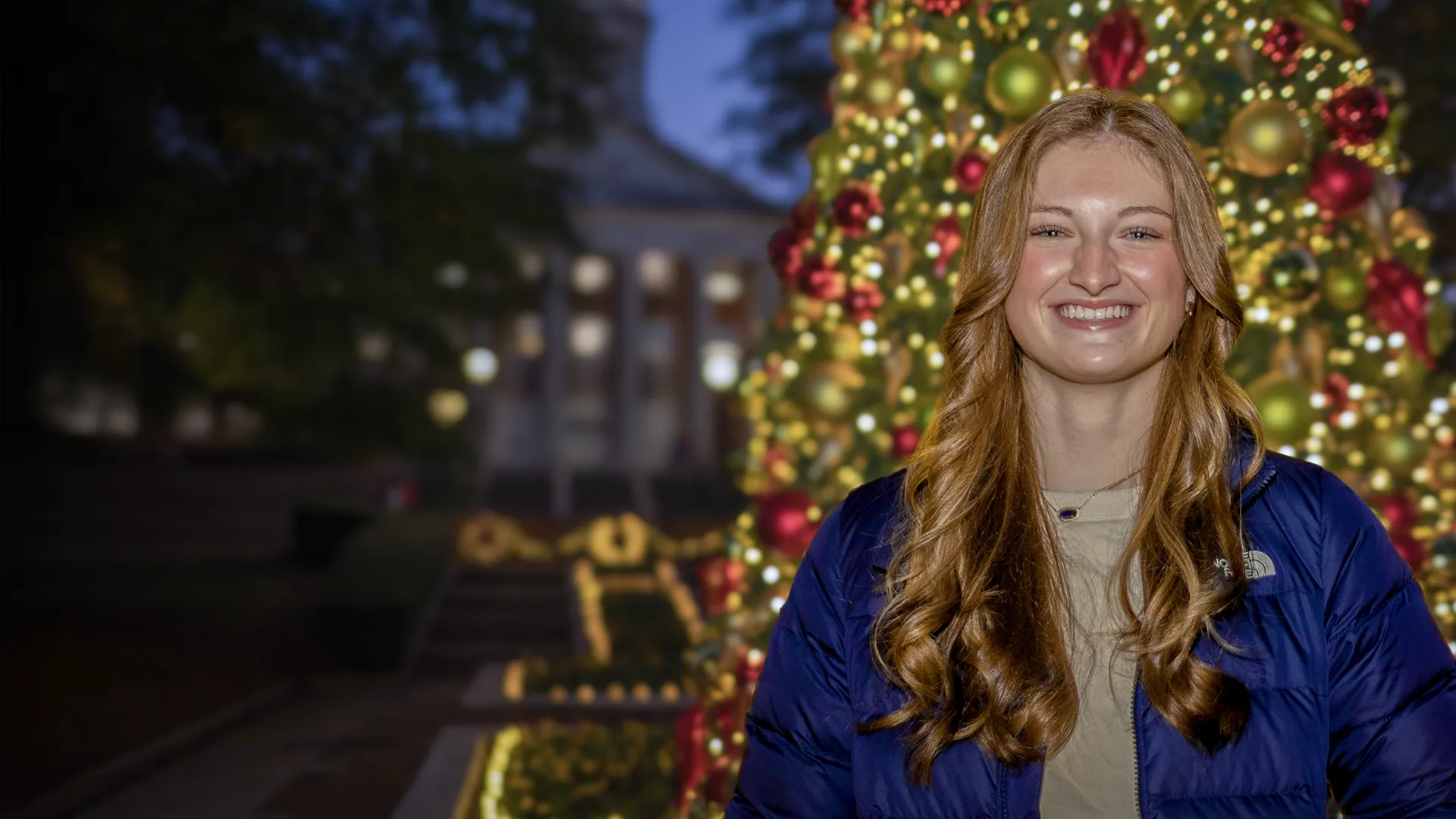 Student with Christmas Tree