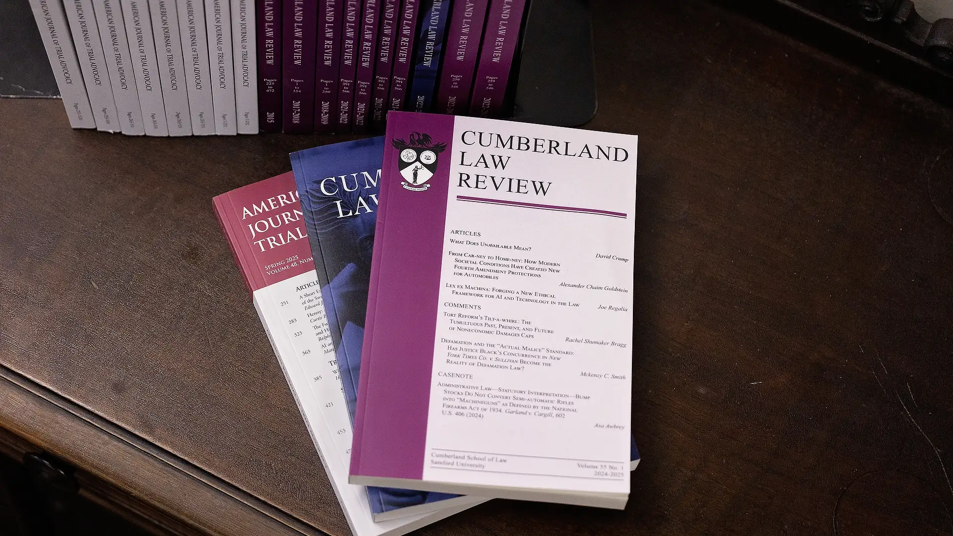 law journal stacked on a table