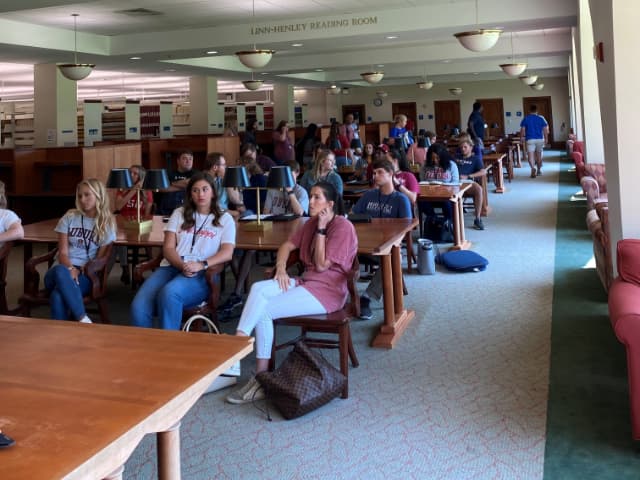 students waiting for orientation