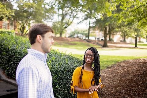 male and female student meeting