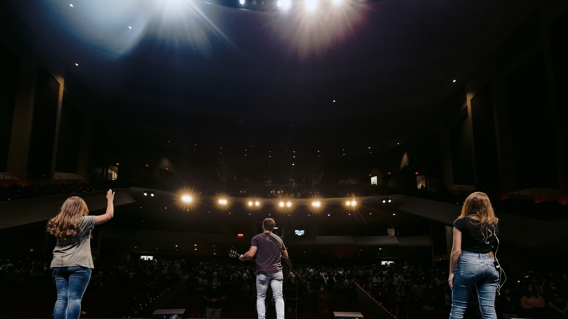 rear view of performers at Samford worship